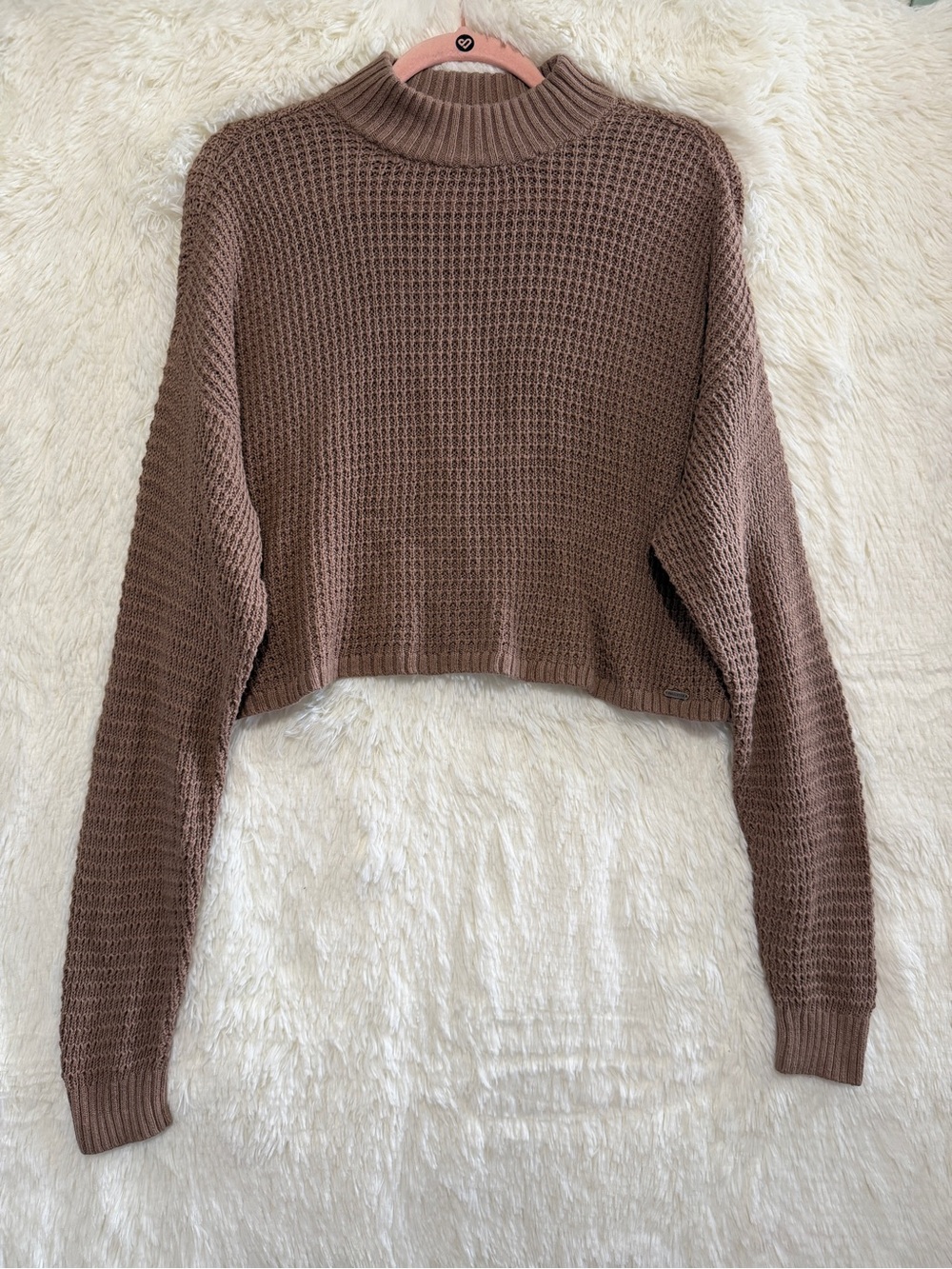 Hollister Womens Cottagecore Waffle Knit Cropped Mock Neck Sweater S Soft Grunge
